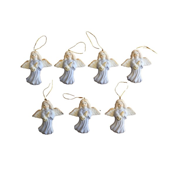Lot 6x Ceramic Angel Christmas Ornament Autom Band Music Instrument Banjo Guitar - Picture 1 of 13
